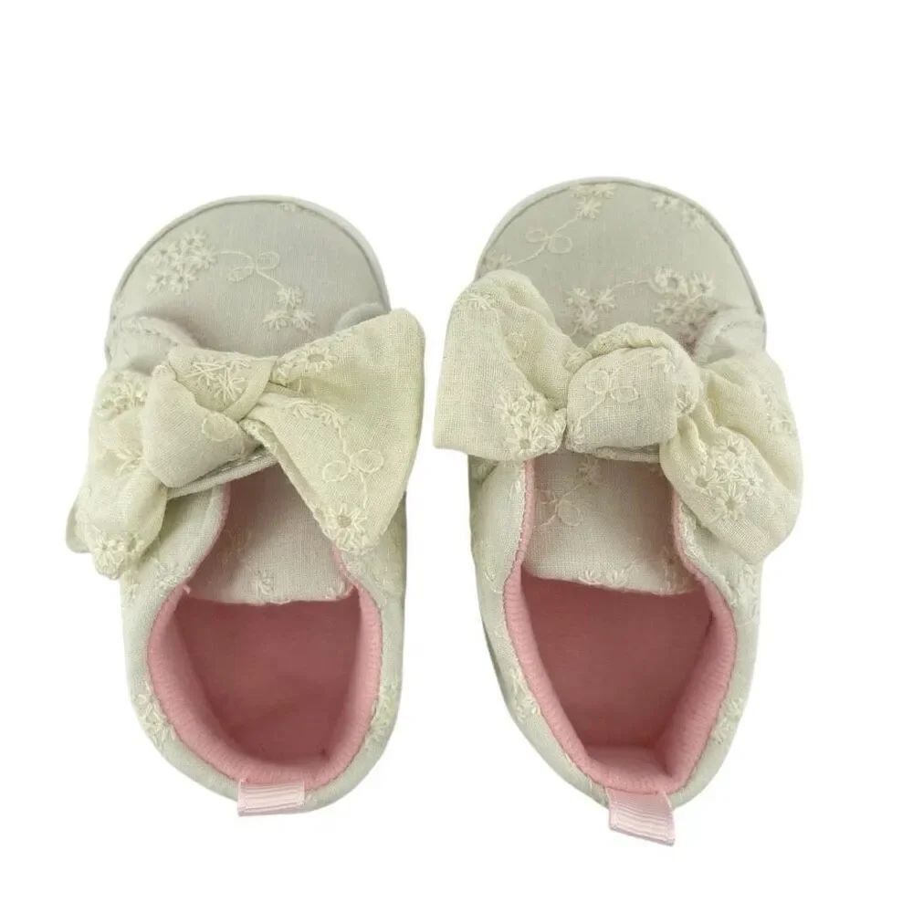 First Steps Baby Girl Floral Bow Soft Sole Shoes 6-9M Cream Embroidered - Picture 4 of 13